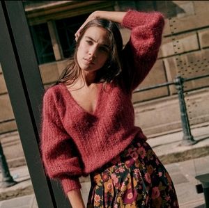 Sezane Burgundy V-Neck Sweater
